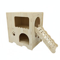 Interactive Toy Wooden Hamster House with Ramp Easy Assembly 2-Story Hamster Hideout for Pet Terrarium