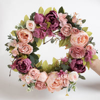 Artificial Flower Wreath with Violet, Morning Glory, and Eucalyptus, 40cm, for Home Door Decoration