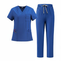 Quick-Drying V-Neck Scrub Top and Pants Breathable Short Sleeve Medical Attire Moisture-Wicking Nurse Doctor Workwear Set for Doctors, Dentists, Veterinarians, Operating Room, Hospital, Oral Office, Beauty Salon