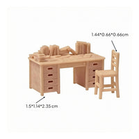 Rectangular Top Mini Desk and Chair Slatted Back Wood Desk Chair Set Plain Finish Home Furniture Storage Drawers