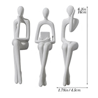 3 Pieces Abstract Seated Figurines Polished Sculpted Figurine Set Slim Stretched