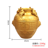 黄铜金蟾四方纳财聚宝盆浮雕回纹聚财罐客厅办公室旺财摆件开业礼