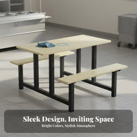 Sturdy Steel Frame Dining Hall Table with Attached Seats Easy to Clean Quick-Service Restaurant Table Heavy Duty Single Piece Dining Bench Set Stable Structure for Students, Employees, Diners, School, Cafeteria, Factory