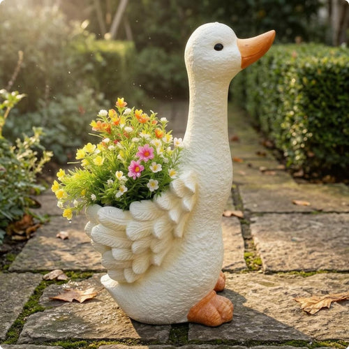Decorative Goose Planter Outdoor Goose-Shaped Planter Orange Accents for Park