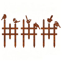 3 Pieces Three-Section Cutout Metal Picket Fence Garden Border Stake Metal Avian Silhouette Decoration