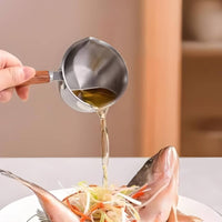 Double Pour Spouts Hot Oil Pouring Pot Wooden Handle Butter Warmer with Spout Multi-Purpose Small Milk Pan Hanging Loop for Home Cooks