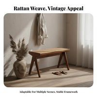 V-Leg Rattan Bench natural imperfection aesthetic artistic Long Stool Multi-Room Use for Entryway