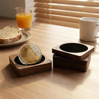 Wooden Coin Box with Four Magnets, Hinged Lid, for Commemorative Coins, Medals, Silver Dollars, Badges, Ancient Coins, Gold Coins
