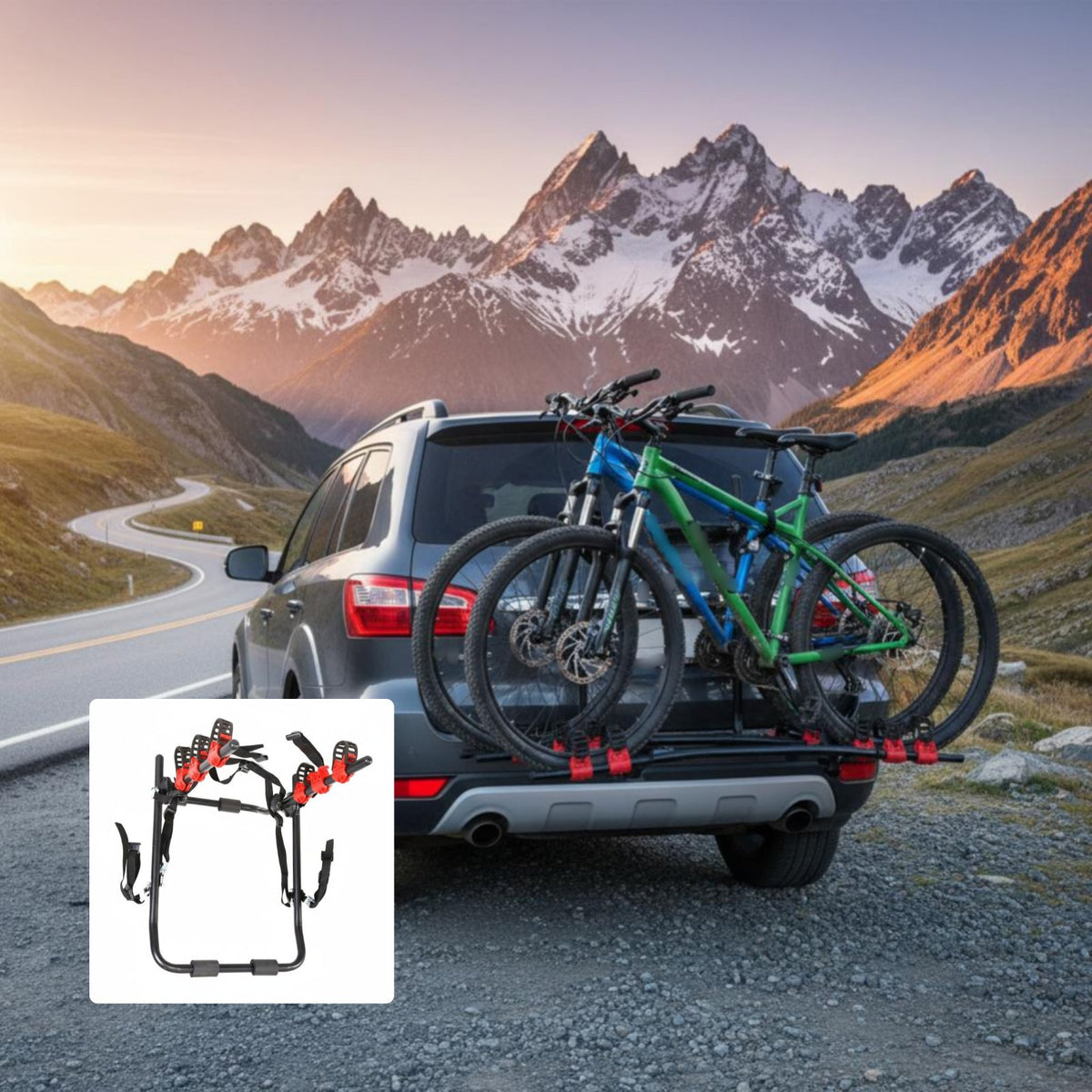 Anti-Scratch Padding Rear Car Cycle Carrier Adjustable Straps Trunk Mount Bike Rack Heavy Duty 3-Bike Car Rack Universal Fit for Travel, Road Trips, Camping
