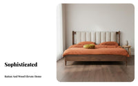 Rattan Headboard Bed Retro Design Woven Cane Headboard Bed No Box Spring Needed for Guesthouse Managers, Apartment Dwellers, Hotel, Guest Room