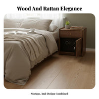 Nordic design Bedside Safe Cabinet Rattan Woven Door Nightstand with Lockable Drawer Digital Keypad Lock Storage Furniture Keyless Entry for DesignAware Individoubles, Homeowners, Students, Bedroom, Home, Living Room, Office