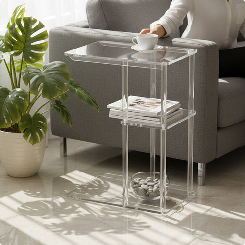 3-Tier Acrylic Side Table Easy to Match Acrylic C-Shaped Table Modern Minimalist Style Home Furniture for Bedroom