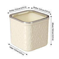Small Trash Can with Lid, Square Polypropylene Plastic 4L, for Office Desk and Home, Cream Color