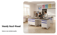 Steel-Lumber Lab Workbench Reactive and Alkali Resistant Scientific Experiment Table Heavy Duty Lab Bench with Sink for School, Research Institute