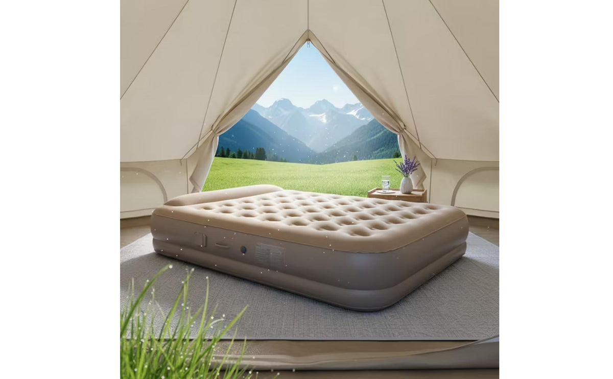 Inflatable Mattress with Built-in Pillow Tufted Inflatable Bed with Pillow Portable Airbed for Camping, Guests, Camping, Tent, Sleepovers