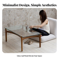 Square Wood Frame Glass Surface Table Minimalist Design Square Glassglass Surface Table Table Vintage & Design Easy Assembly