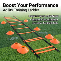 Agility Ladder, Football Training Equipment for Speed Agility Training, Adjustable Polypropylene Rungs, Nylon Straps with Ground Stakes & Carry Bag