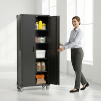 Metal Storage Cabinet Lockable Casters Rolling Storage Cabinet Removable Shelves Household Organizer for Office, Home