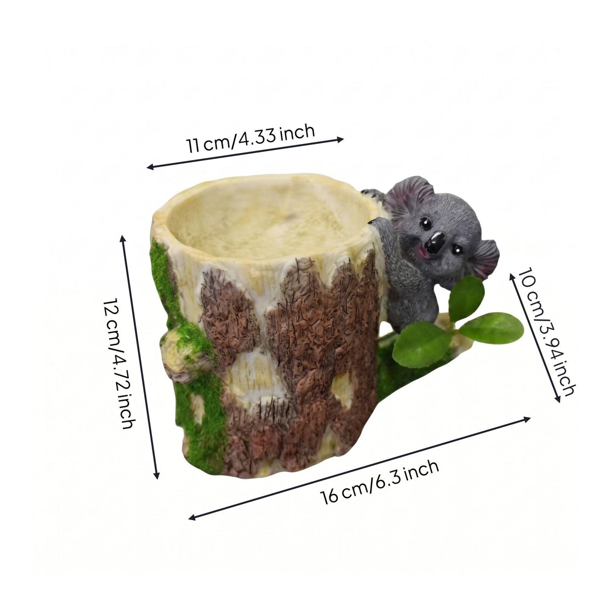 Koala Stump Decor Bark-Textured Tree Stump Ornament Cream Interior for Outdoor