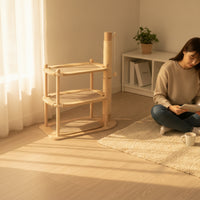 Feline Activity Center with Scratching Surface Multi-Level Wooden Feline Activity Center Sisal-Wrapped Furniture for Cats, Kittens, Living Room