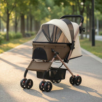 Bidirectional Foldable Pet Stroller Compact Pet Stroller with Mesh Canopy Stable Comfortable for Cats, Small Dogs