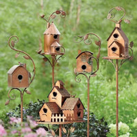 Outdoor Metal Birdhouse Garden Stakes Set of 5