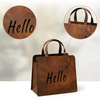 Handbag Planter with Curved Handle Rusted Handbag Planter Double-Sided Decorative Bag-Shaped Flower Pot for Fence, Entryway