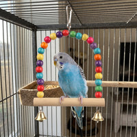 Parrot Swing Arch Wooden Avian Perch, Colorful Parrot Toy with Hanging Bell for Entertainment