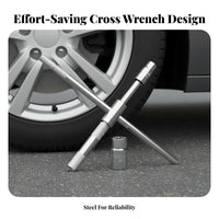 Foldable Design Cross Lug Wrench High Rotational Force 4 Way Folding Lug Wrench Heavy Duty Steel for DIY Enthusiasts, Roadside Emergency