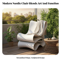 Nordic Design Upholstered ribbon Chair Minimalist aesthetic Indoor Furniture Sculptural Form Plush Upholstery for Interior Designers, Homeowners, Living Room, Balcony, studying corner, Apartment