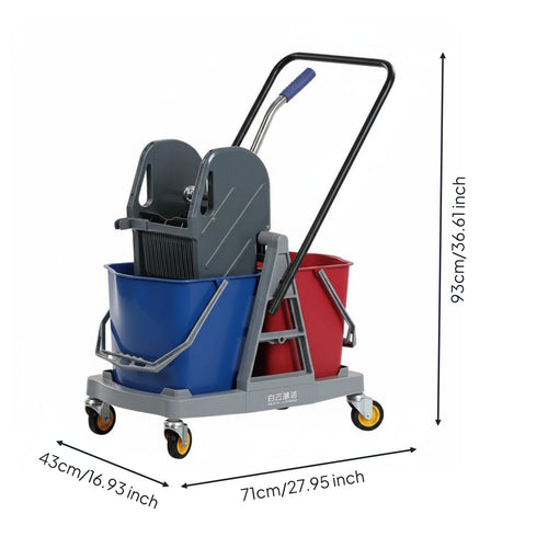 34 Liters Double Container Mop Trolley Commercial Grade Cleaning Equipment