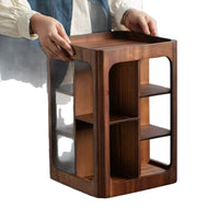 Walnut Rotating Four-Tier Desk Organizer for Cups and Saucers