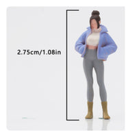 Hand-Painted Bun Hairstyle Girl Figure Realistic Details 1/64 Scale Figure for Sand Table Models