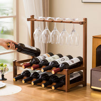 Wooden Wine Rack, Bamboo, Foldable, 1-Tier, Holds 3 Bottles, Hanging Wine Glass Rack, Display Stand