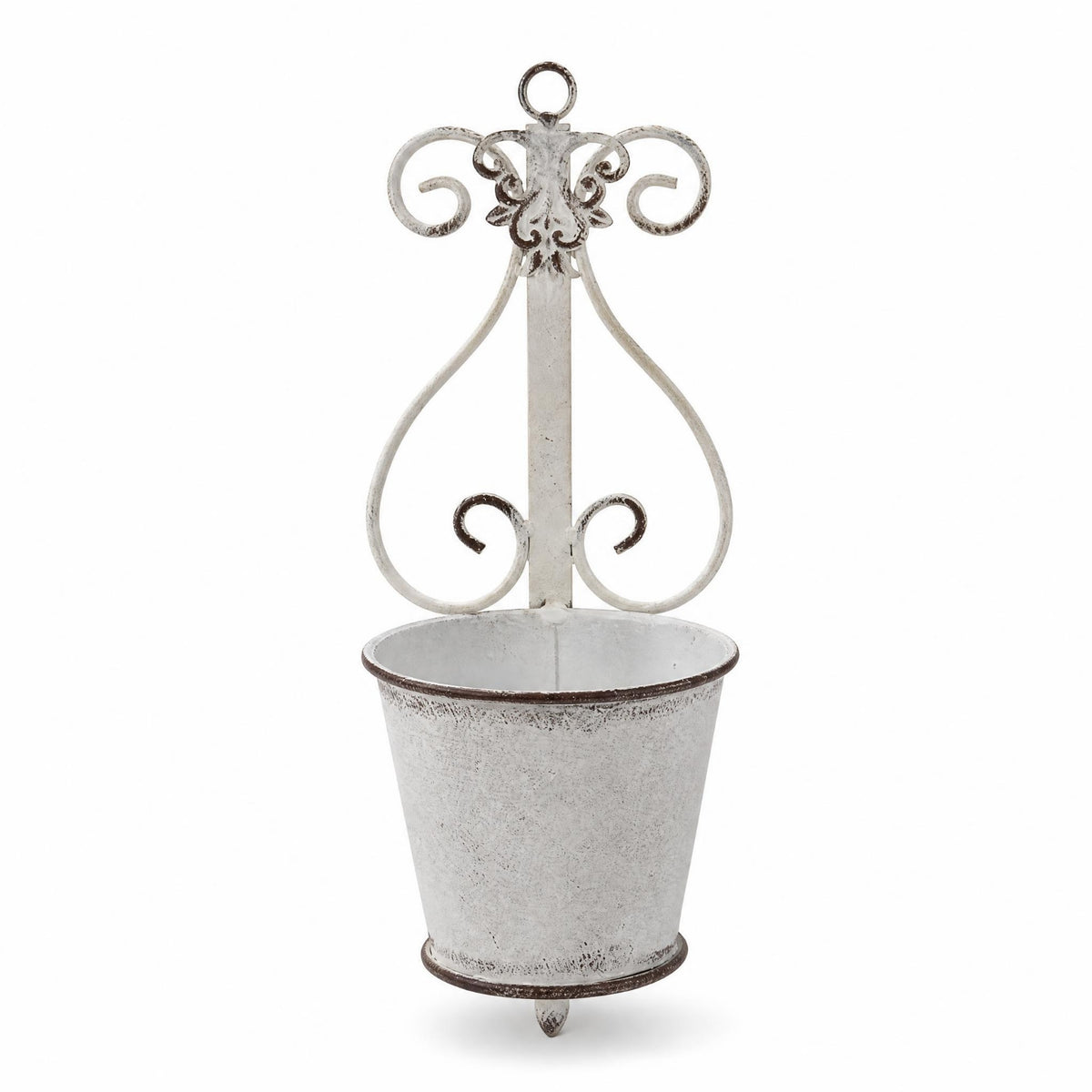 Rust-Brown Accents Heart Scrollwork Planter Iron Flower Pot Holder Decorative