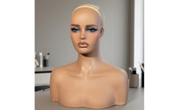 Mannequin Head with Shoulders Makeup Female Mannequin Head Sturdy for Hairdressers, Salons, Stores