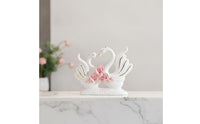 Glossy Ceramic Swan Figurine Gold-Trimmed Swan Ornament Floral Decor Sculpted for Living Room, Bedroom, Reception, Hotel
