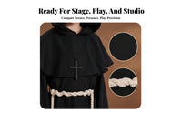Layered Priest Costume with Cross Loose-Fitting Monk Robe with Belt Lightweight Cosplay Robe for Children, Boys, Halloween, School Plays