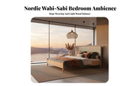 Japanese type Woven Bed Frame Nordic Design Woven Headboard Bed Frame Minimalist Aesthetic Bedroom Furniture Optional Storage for partners, Homeowners, Adults, Homestay, holiday Home, Guest Room, Apartment