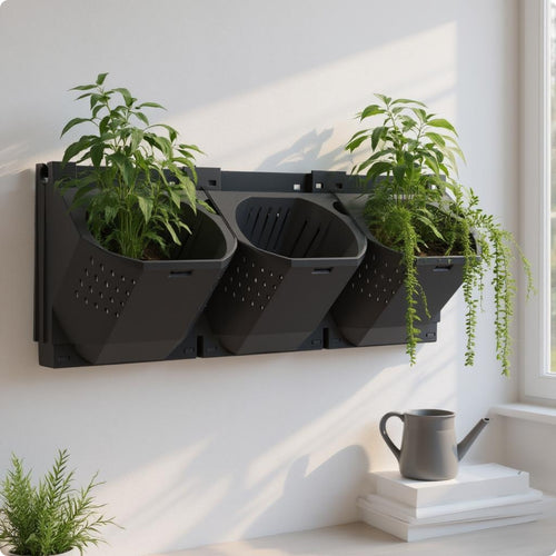 Three-Pocket Wall Planter Black Modular Wall Planter Space-Saving