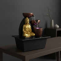 Buddha Fountain 3-Tier Resin Fountain with Bowls Tabletop Decorative for Meditators, Meditation Corner, Living Room