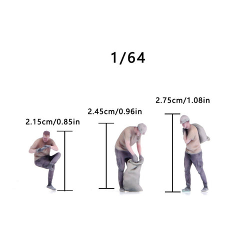 3 Pieces 1/64 Scale Worker Figurines Realistic Details for Hobbyists, Collectors