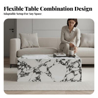 2 Pieces Light Luxury artistic Rectangular and Round Nesting Tables Modern design Coffee Table Set Space-Saving Indoor Furniture Sturdy Construction for Apartment Dwellers, Interior Designers, Living Room, Small areas, Lounge Area, perusing alcove