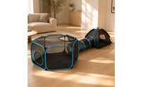 3 Pieces Pet Activity Tunnel Set Portable Mesh Playpen with Tunnel Easy to Fold Tent for Cats, Small Animals, Backyard