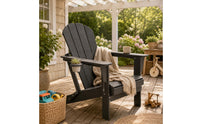 Folding Adirondack Chair Cup Holder Foldable Patio Lounge Chair Garden Furniture Wide Armrests Wood-Grain for Backyard