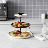 Ceramic Tiered Tray Beaded Post Ceramic Dessert Stand Multi-Purpose