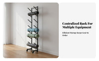 Exercise Mat Holder Mobile with Wheels Foam Roller Storage Rack Large Capacity Metal Exercise Mat Storage Rack for Gym