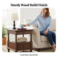 Hardwood Wood double-level Square Stand USA-inspired Country design Side Table Walnut Color Household Furniture Multipurpose Use for Apartment Dwellers, Interior Decorators, Living Room, Bedroom, Entryway, Office