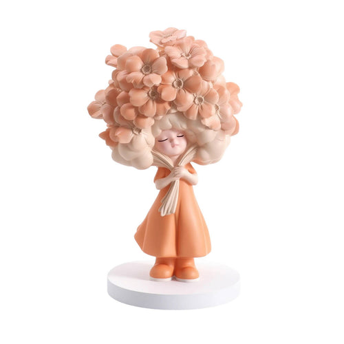 Girl Figurine with Floral Head Decorative Flower Girl Statue Tabletop for Vanity