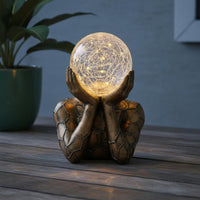 Hands Holding Sphere Sculpture LED Light Solar Statue Ornament for Porch
